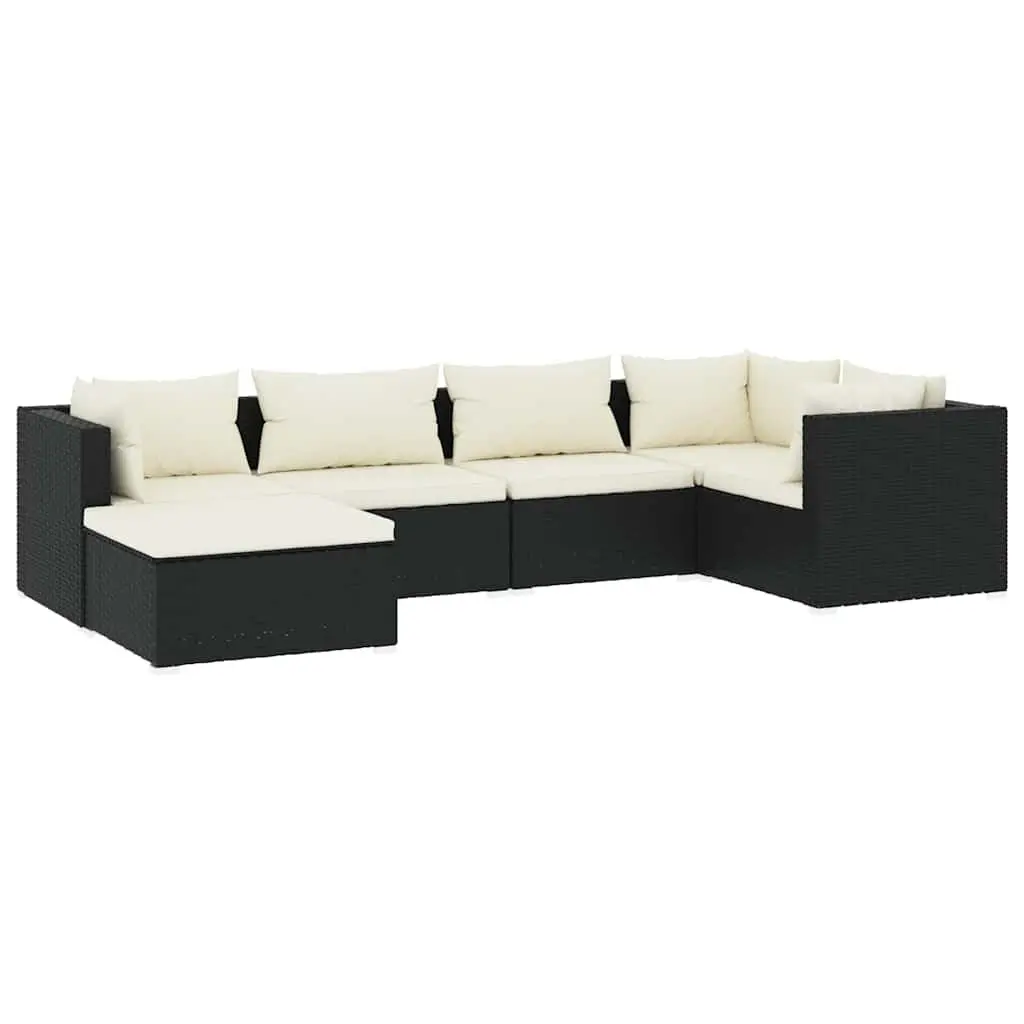 Black 6-Piece Modular Poly Rattan Outdoor Sofa Set