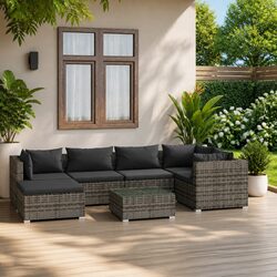 Premium 7 Piece Grey Garden Lounge Set with Modular Design
