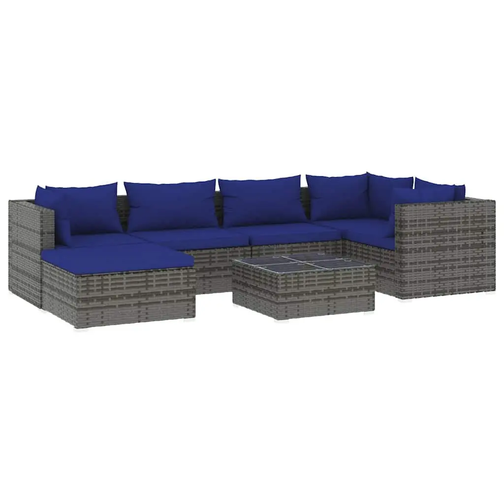 Garden Lounge Set PE Rattan 7 Piece Outdoor Patio Furniture with Cushions Grey