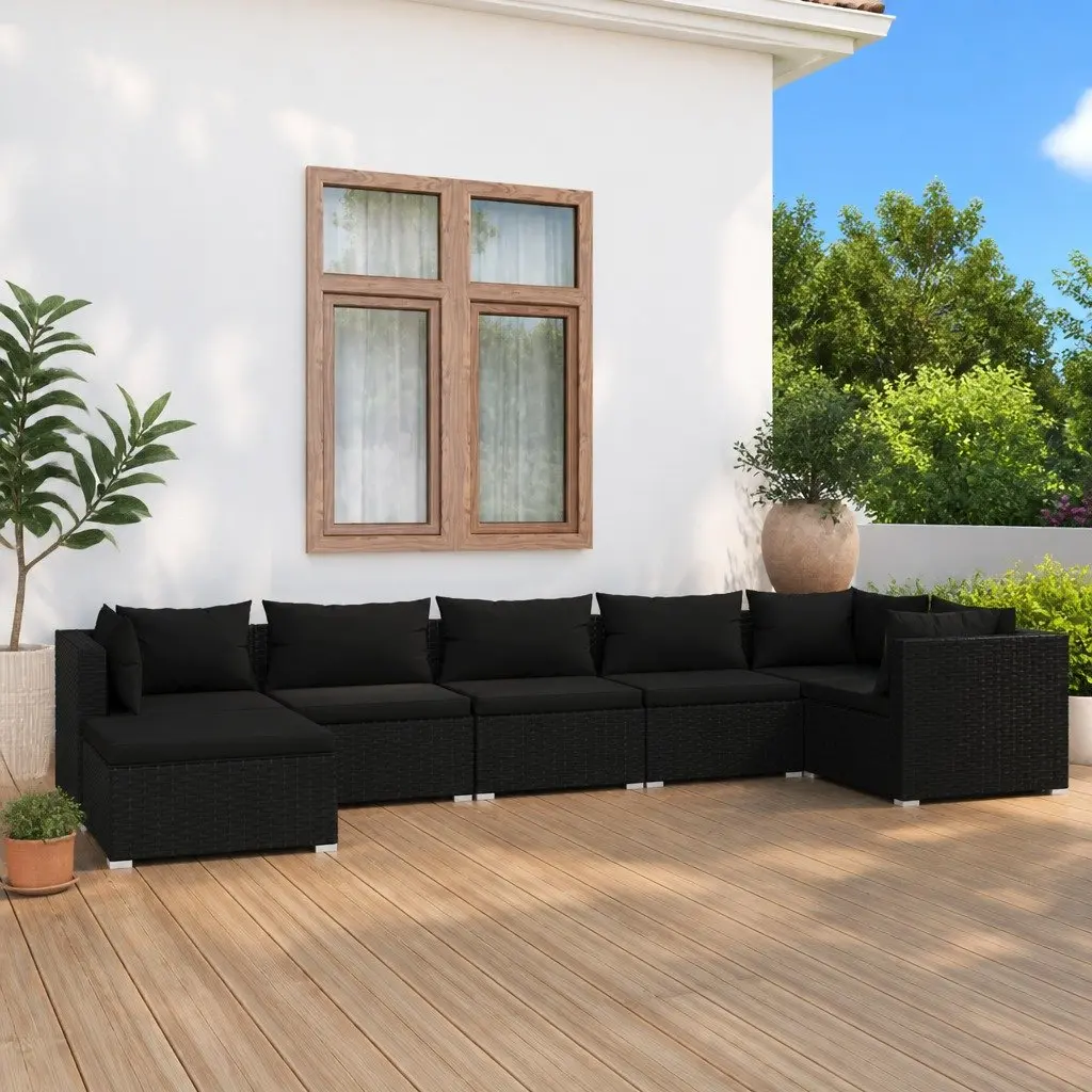 7 Piece Garden Lounge Set Poly Rattan Modular Outdoor Patio Black