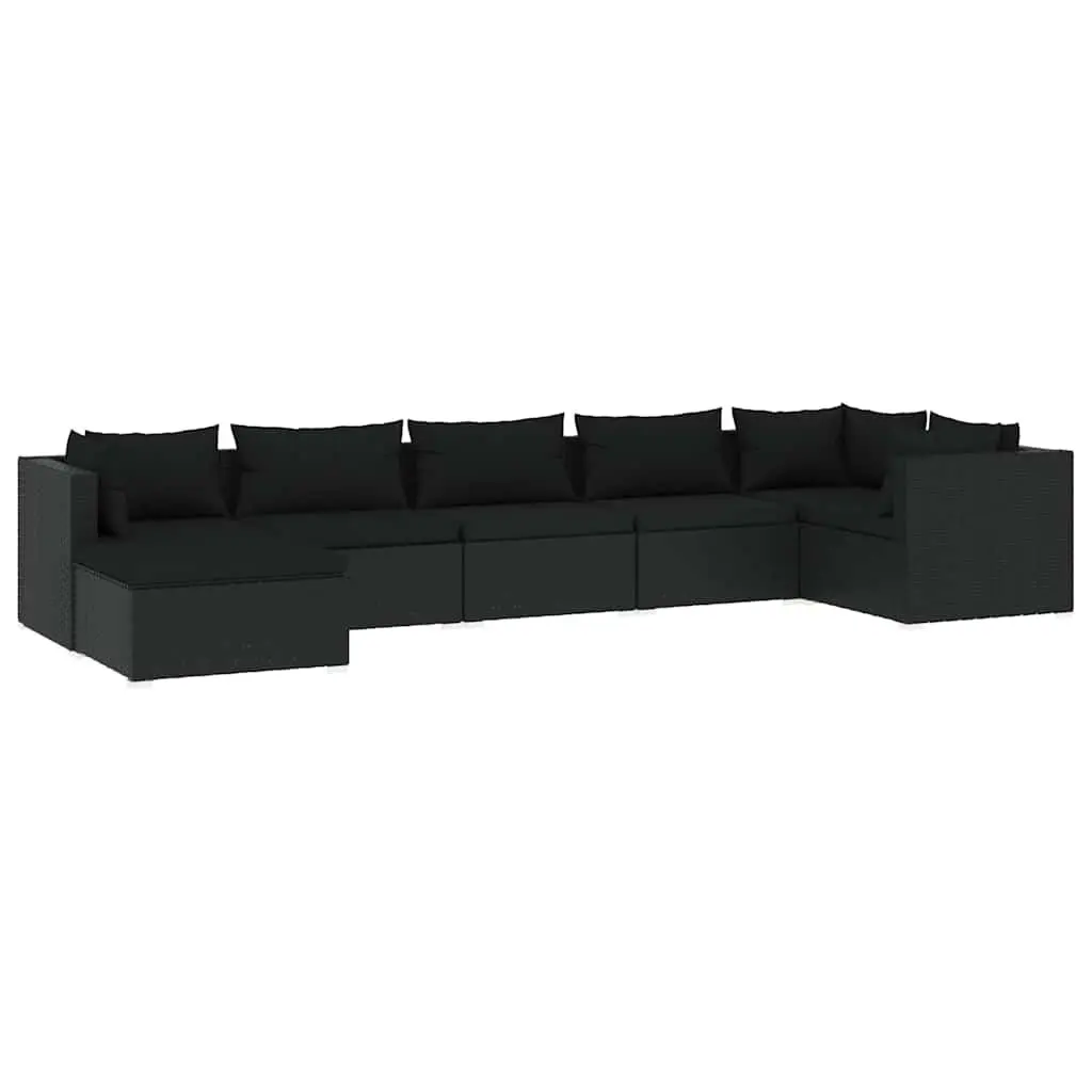 7 Piece Garden Lounge Set Poly Rattan Modular Outdoor Patio Black