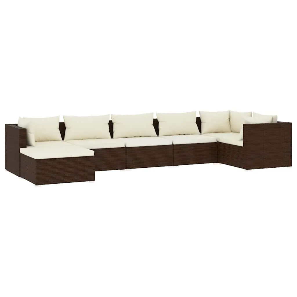7 Piece Garden Lounge Set PE Rattan Modular Outdoor Patio Furniture Brown
