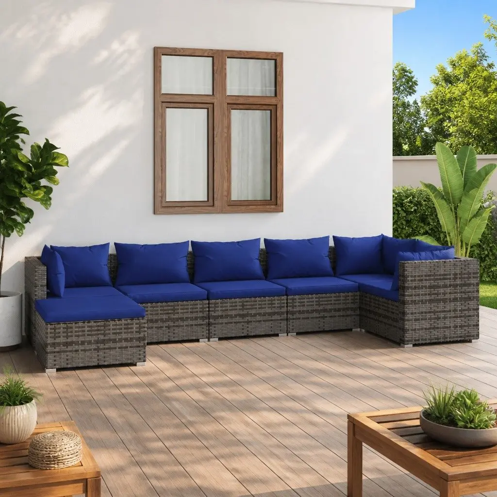 7-Piece Modular Patio Lounge Set in Grey Poly Rattan