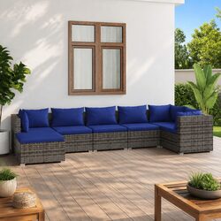 7-Piece Modular Patio Lounge Set in Grey Poly Rattan