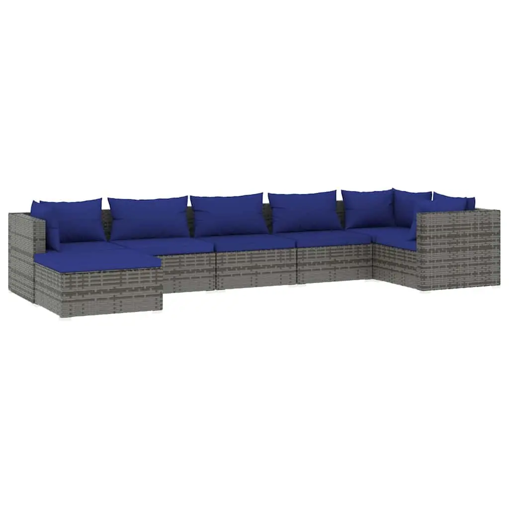 7-Piece Modular Patio Lounge Set in Grey Poly Rattan
