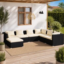 7-Piece Modular Poly Rattan Garden Lounge Set with Cushions
