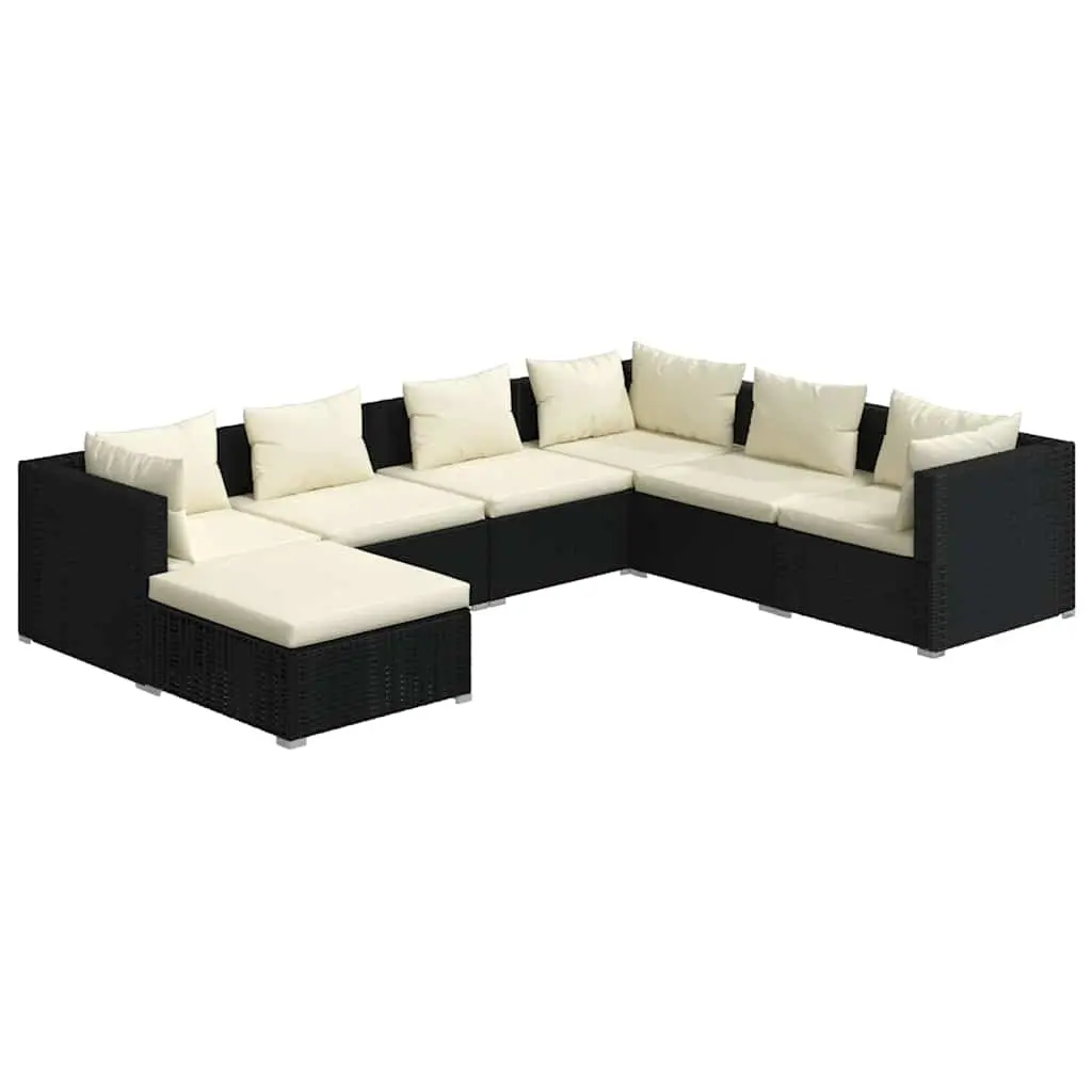 7 Piece Poly Rattan Garden Lounge Set Outdoor Patio Furniture Black