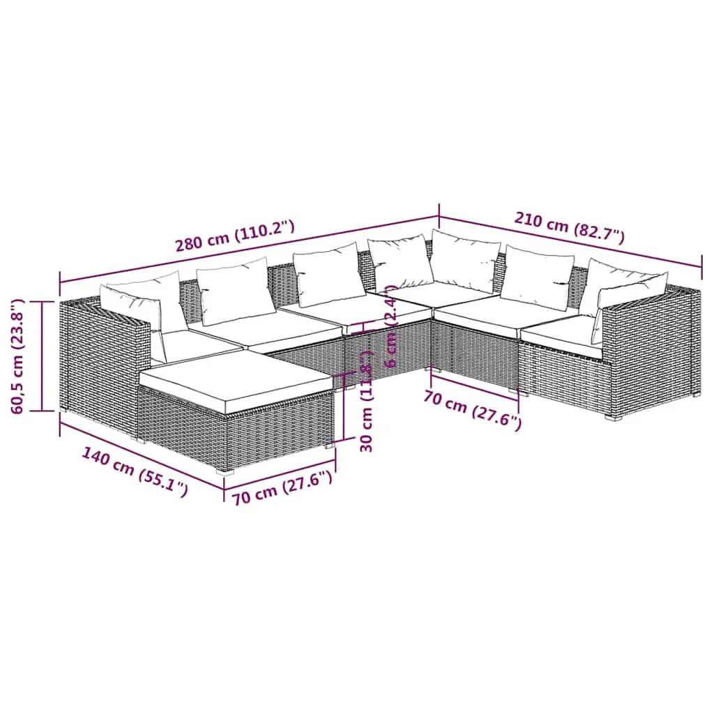 7 Piece Poly Rattan Garden Lounge Set Outdoor Furniture Brown
