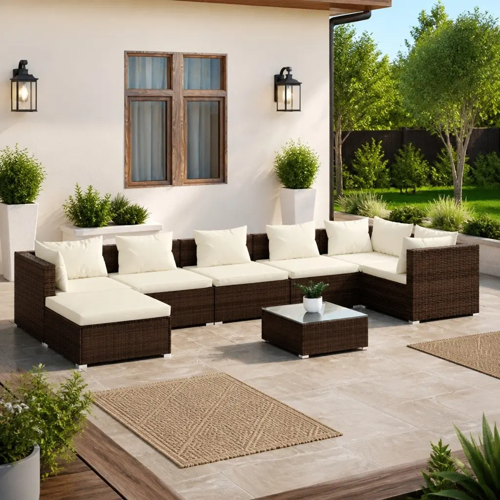 Garden Lounge Set 8 Piece Poly Rattan Brown Modular Seating
