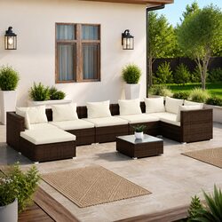 Premium 8 Piece Brown Poly Rattan Outdoor Lounge Set