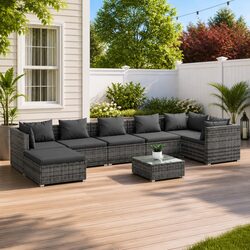Durable 8-Piece Grey Garden Lounge Set for Outdoor Comfort