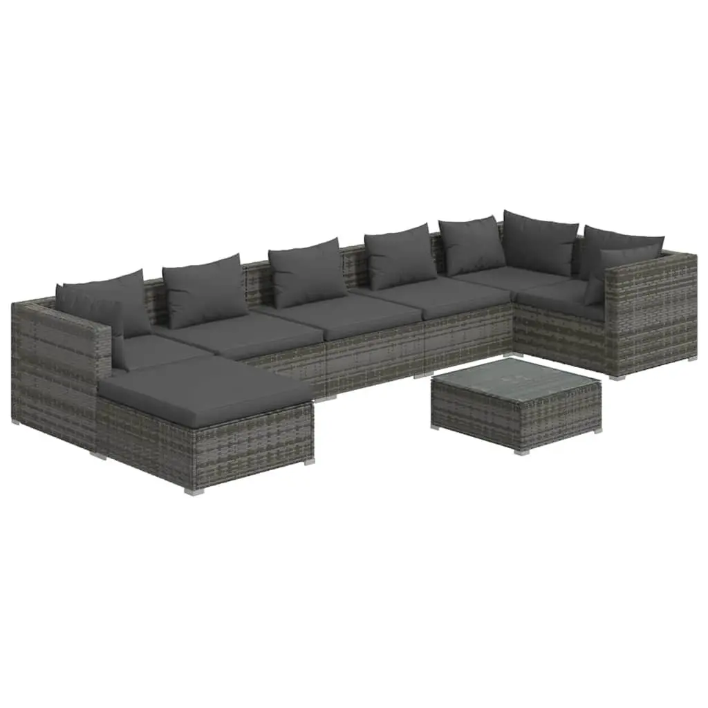 Garden Lounge Set PE Rattan 8 Piece Outdoor Patio Furniture Grey with Cushions