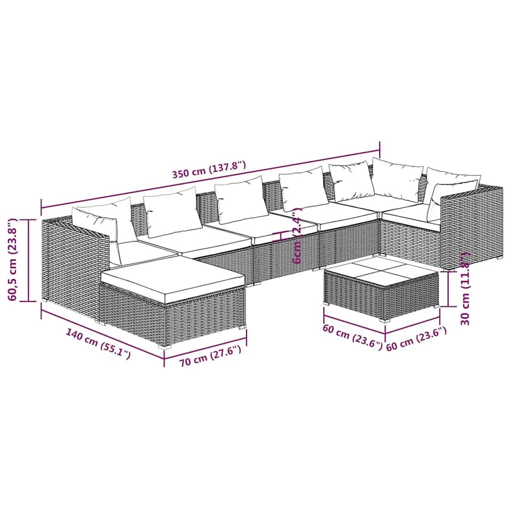 8 Piece Modular Garden Lounge Set in Grey