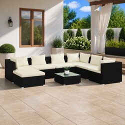 Sturdy 8 Piece Modular Black Poly Rattan Garden Set