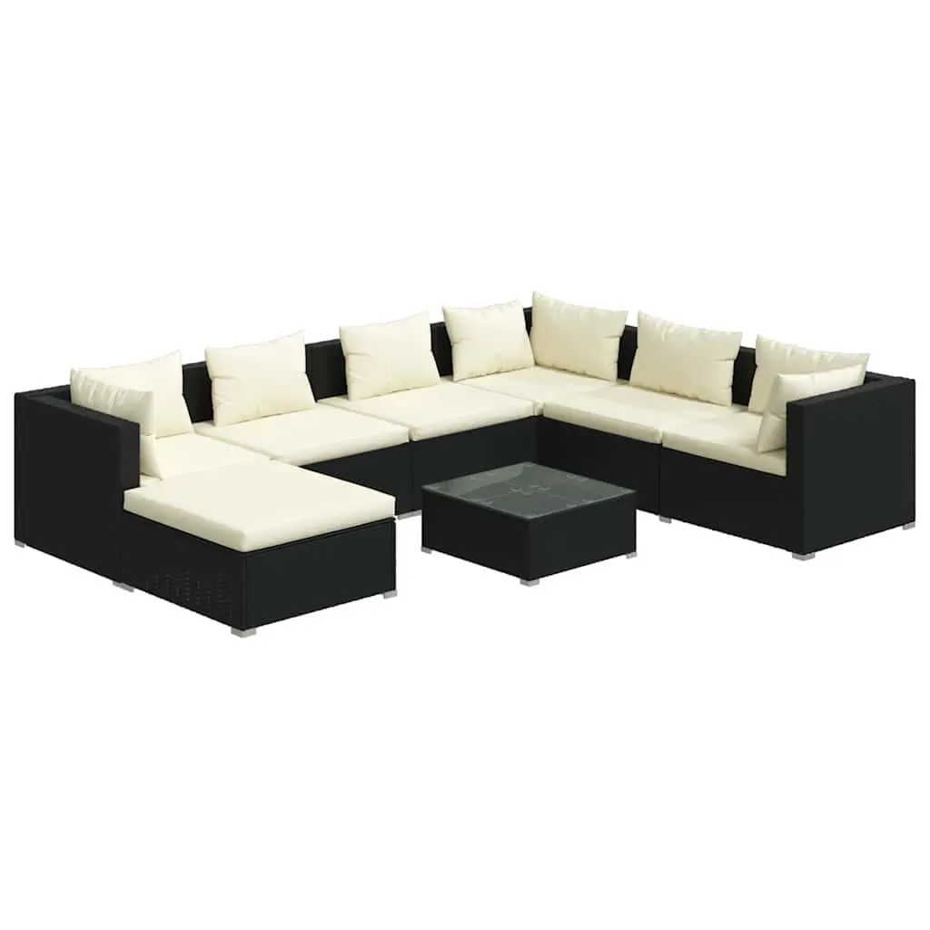 8 Piece Modular Black Poly Rattan Garden Set