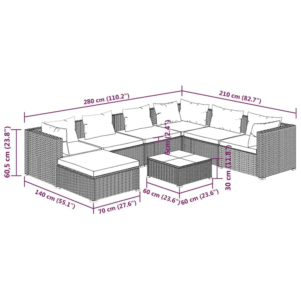 8 Piece Modular Black Poly Rattan Garden Set