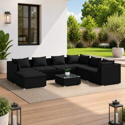 8 Piece Modular Black Garden Lounge Set for Outdoor Use