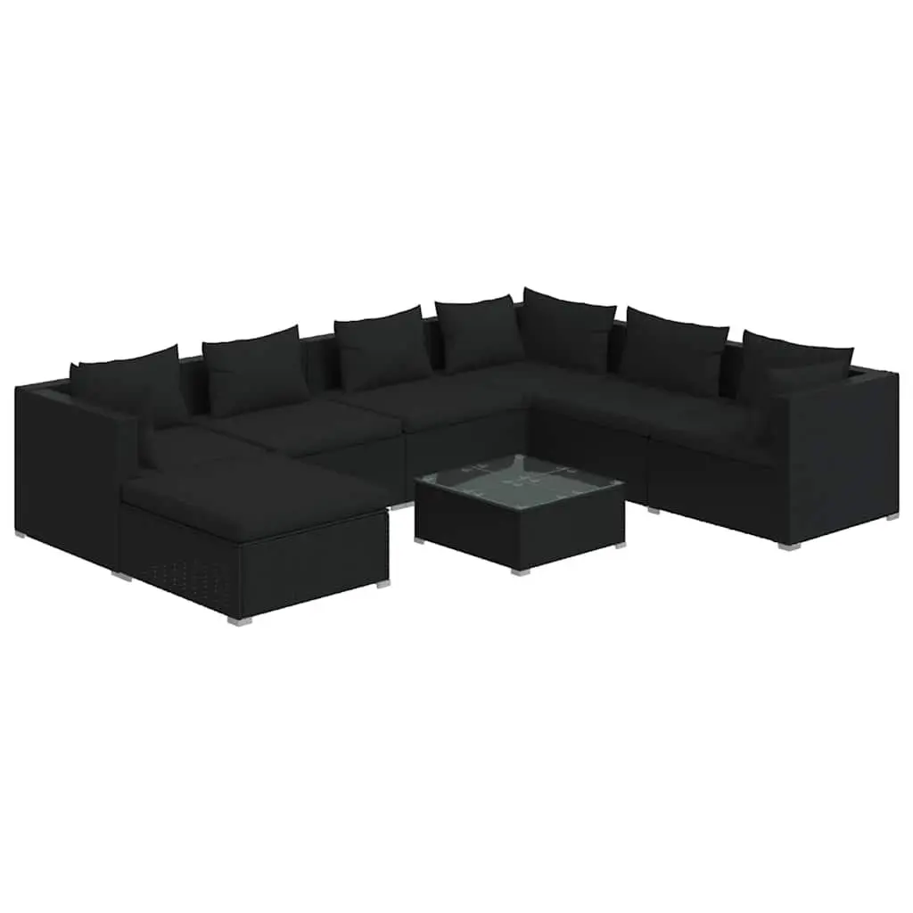8 Piece Modular Black Garden Lounge Set for Outdoor Use
