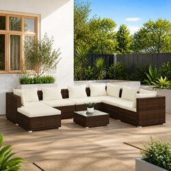 Durable Brown Garden Lounge Set 8 Piece Patio Furniture
