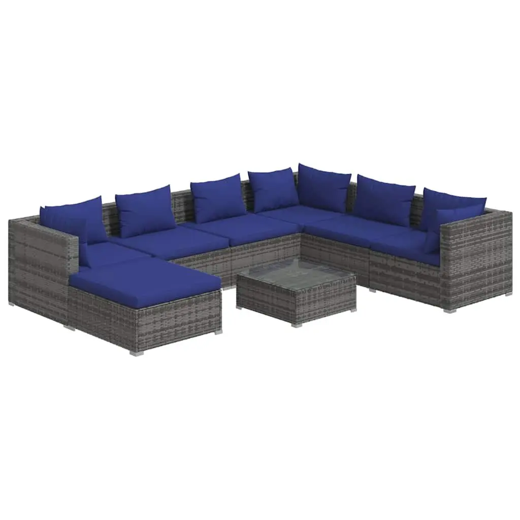 8 Piece Garden Lounge Set Poly Rattan Grey Modular Cushions