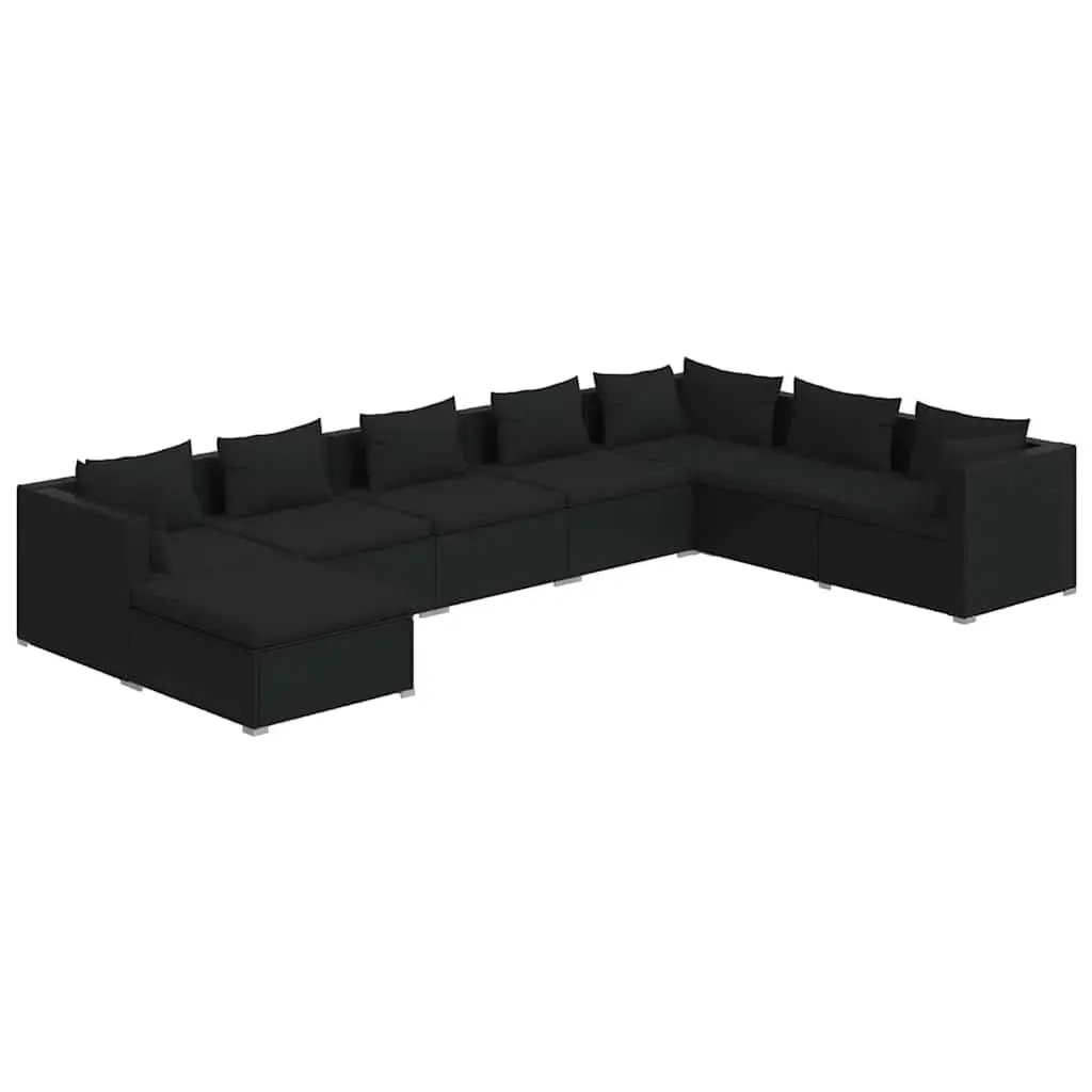 8 Piece Modular Black Outdoor Rattan Lounge Set