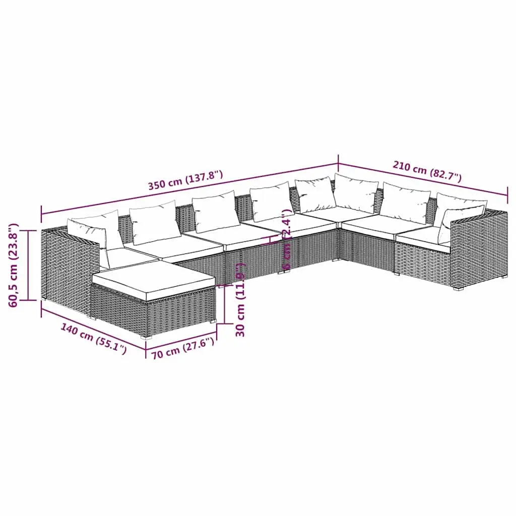 8 Piece Modular Black Outdoor Rattan Lounge Set