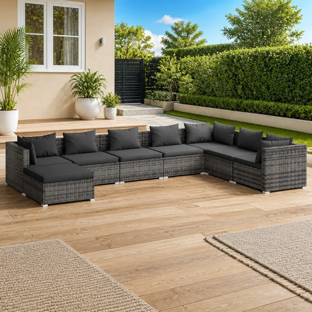 Garden Lounge Set PE Rattan 8 Piece Outdoor Patio Furniture Grey