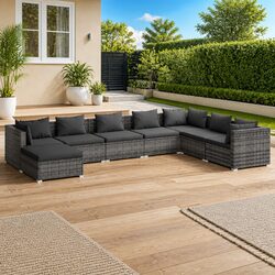 8-Piece Grey Poly Rattan Garden Lounge Set