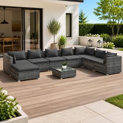 Premium 9 Piece Modular Garden Lounge Set in Grey