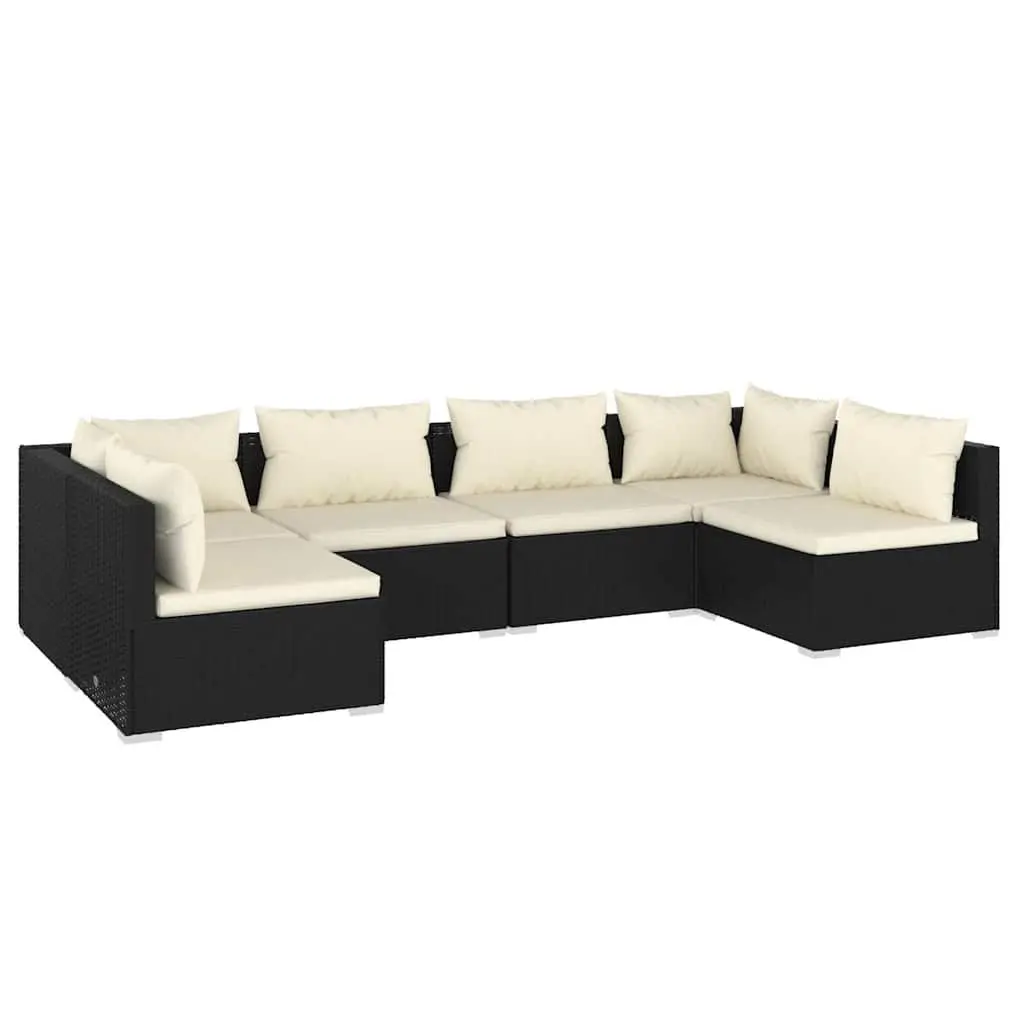 Garden Lounge Set Poly Rattan 6 Piece Outdoor Patio Furniture Black
