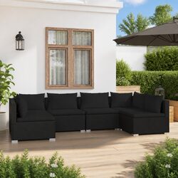 Durable 6 Piece Black Poly Rattan Garden Lounge Set