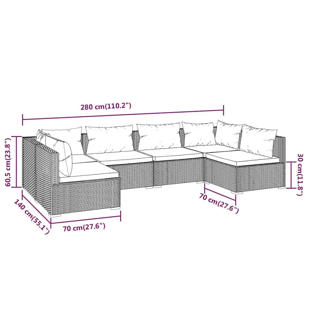 6 Piece Garden Lounge Set Poly Rattan Outdoor Furniture with Cushions Black