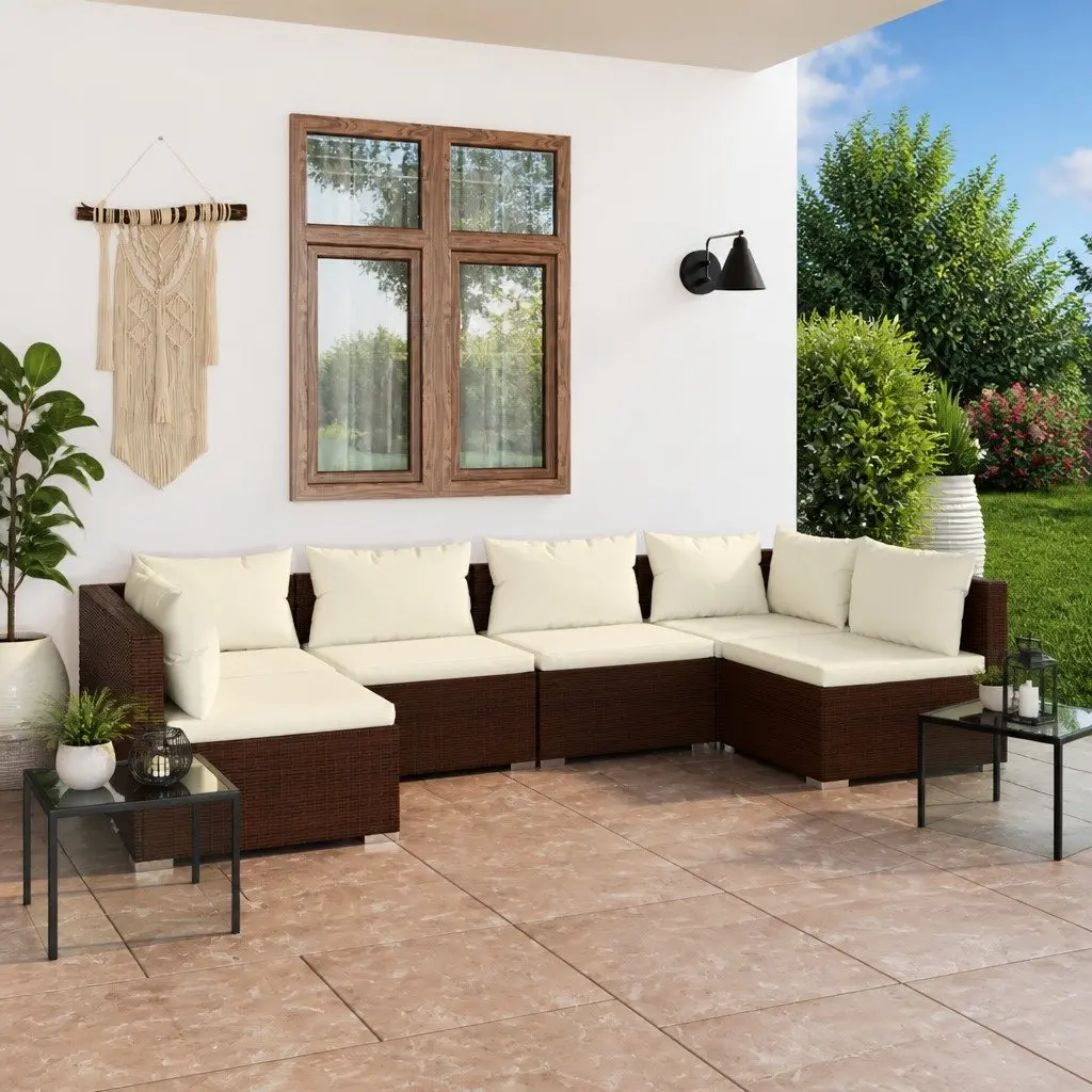 Modular 6 Piece Garden Lounge Set with Cushions in Brown