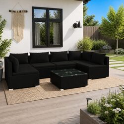 Premium 7 Piece Black Poly Rattan Garden Lounge Set
