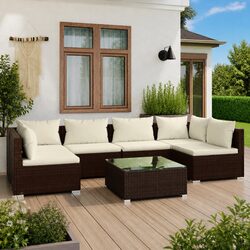Sturdy 7 Piece Brown Poly Rattan Garden Lounge Set