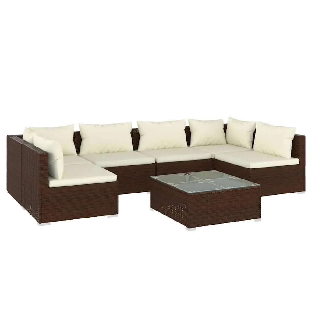 7 Piece Poly Rattan Garden Lounge Set Outdoor Furniture with Cushions Brown