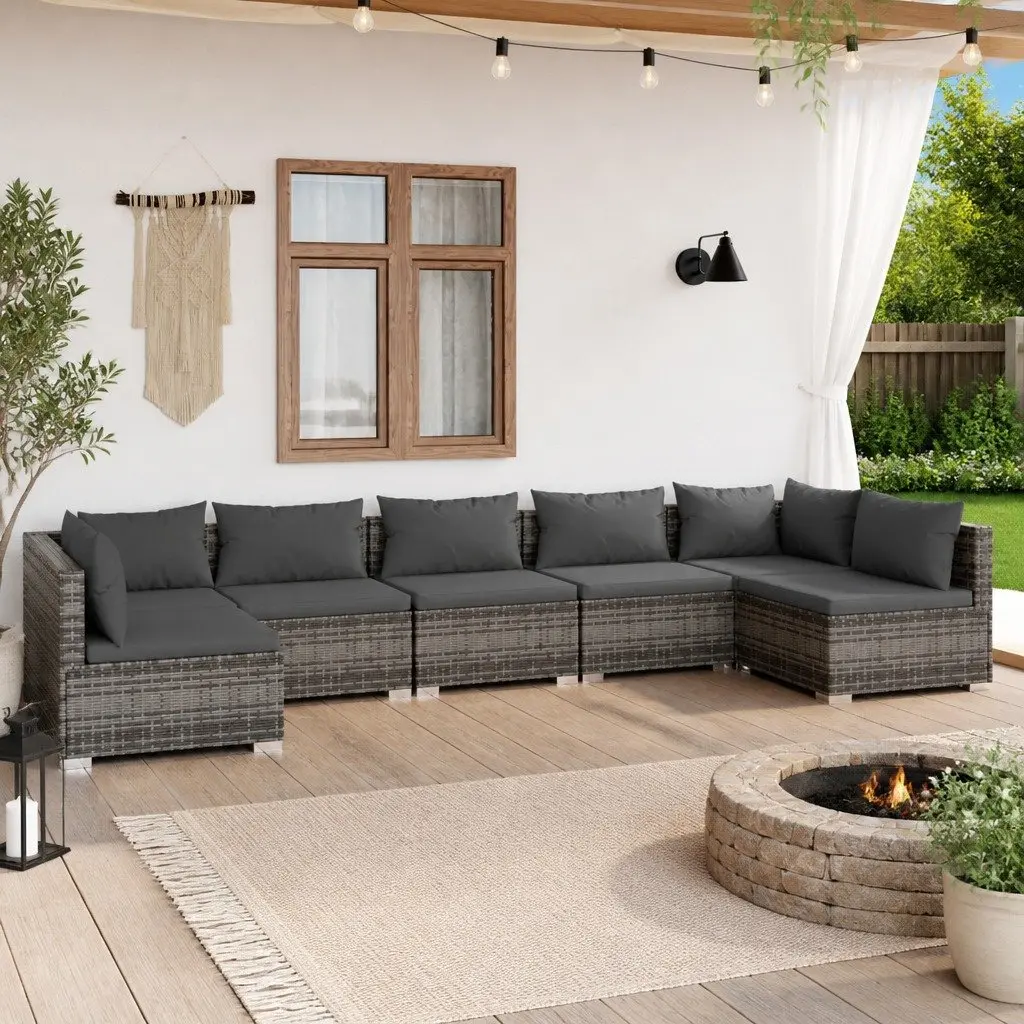 7 Piece Garden Lounge Set with Cushions in Grey