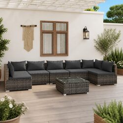 Durable 8-Piece Grey Poly Rattan Garden Lounge Set