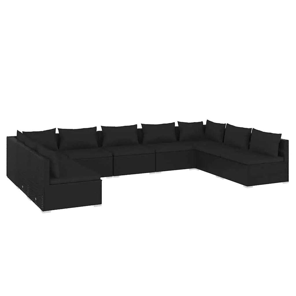 Garden Lounge Set Poly Rattan 9 Piece Outdoor Patio Furniture Black