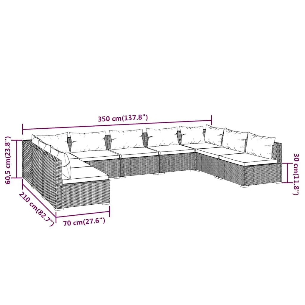 9-Piece Brown Modular Outdoor Lounge Set