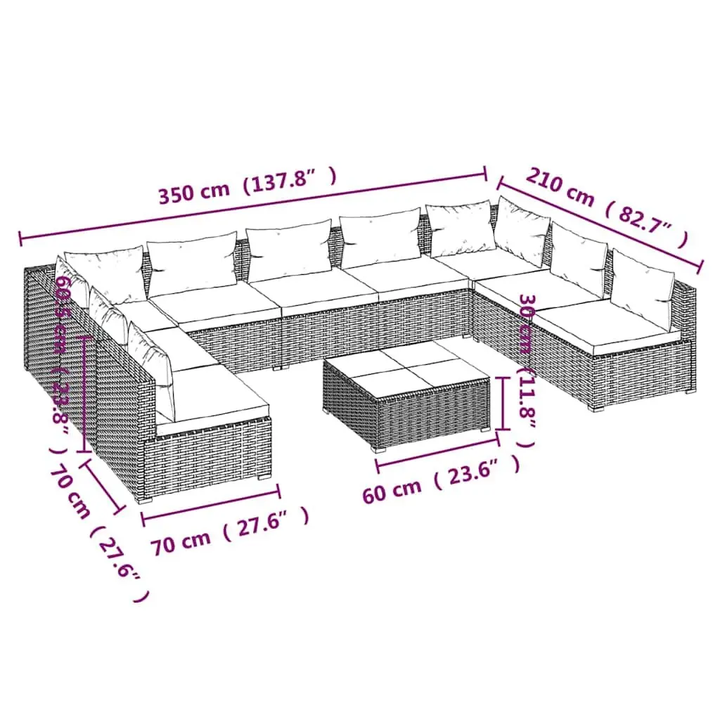 10-Piece Garden Lounge Set with Cushions