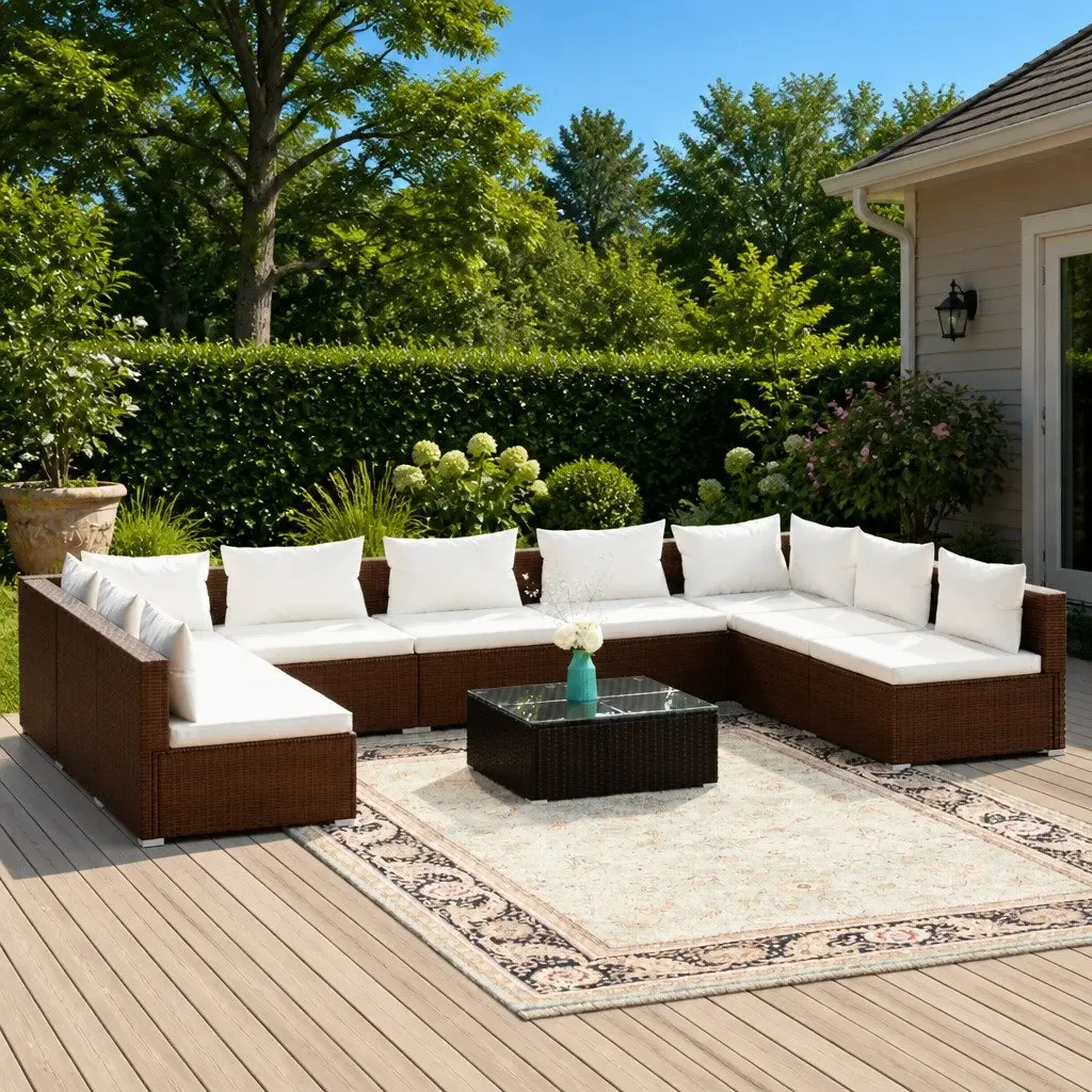 Brown Outdoor 10-Piece Modular Patio Lounge Set