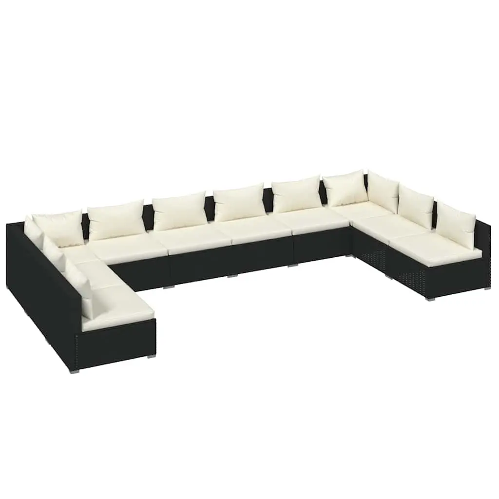 Garden Lounge Set Poly Rattan 10 Piece Outdoor Patio Furniture Black Cushions