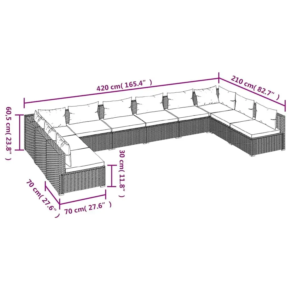 10 Piece Modular Outdoor Lounge Set with Cushions
