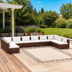 Sturdy 10-Piece Garden Lounge Set in Brown with Cushions