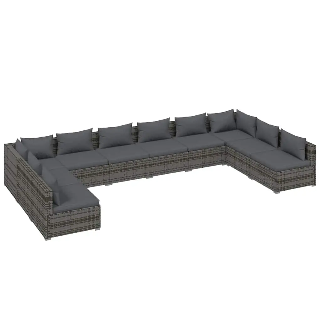 Modular Garden Lounge Set 10 Piece PE Rattan Outdoor Furniture Grey