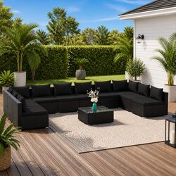 Modular Black Poly Rattan 11-Piece Garden Lounge Set