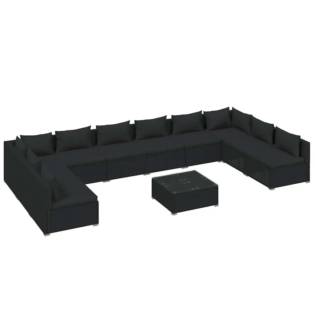 Modular Black Poly Rattan 11-Piece Garden Lounge Set