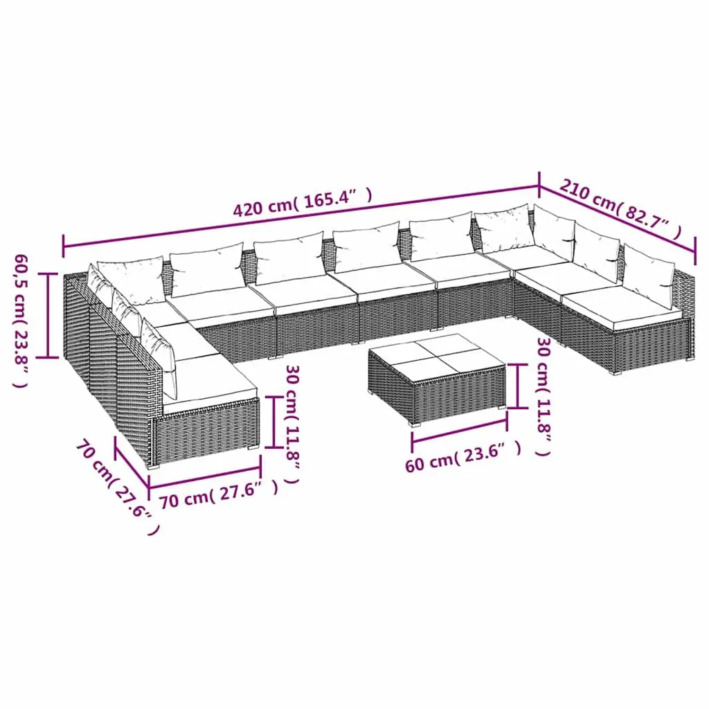 Modular Black Poly Rattan 11-Piece Garden Lounge Set