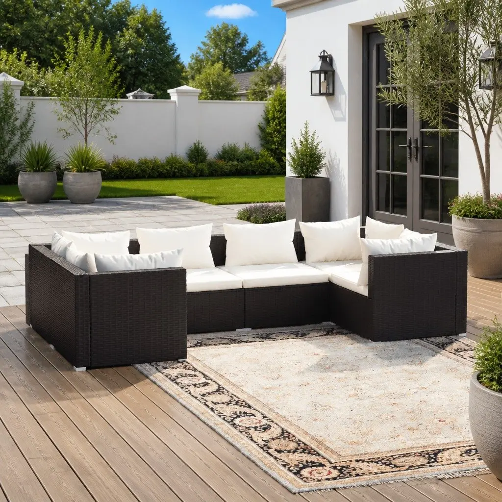 6 Piece Garden Lounge Set Poly Rattan Powder-coated Steel Black